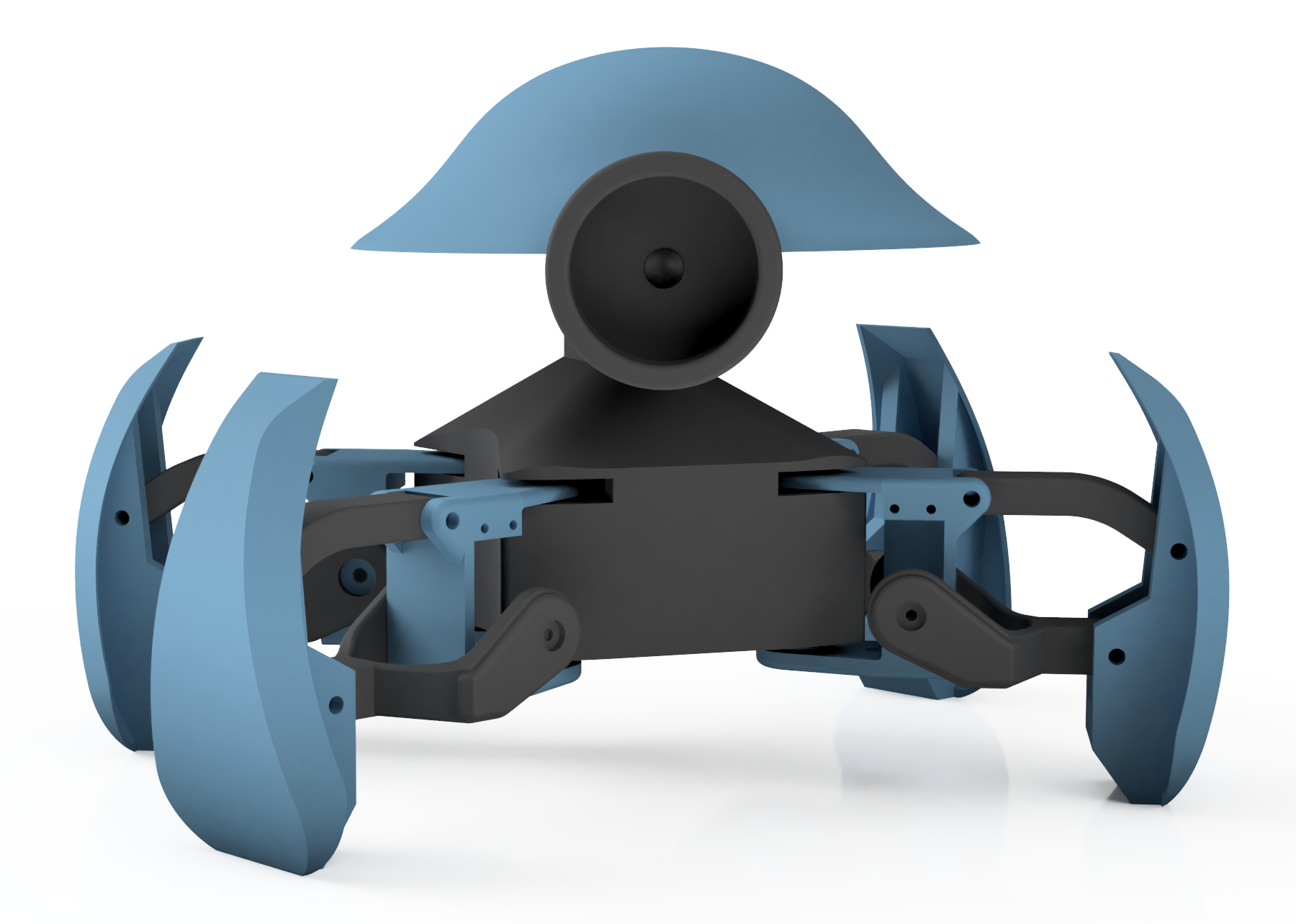 CAD rendering of iOlly with blue shells and black leg links